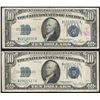 Image 1 : Lot of (2) 1934D $10 Silver Certificate Notes
