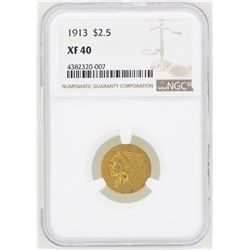 1913 $2 1/2 Indian Head Quarter Eagle Gold Coin NGC XF40