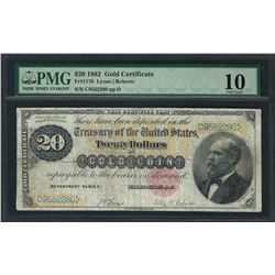 1882 $20 Gold Certificate Note Fr.1178 PMG Very Good 10