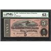 Image 1 : 1864 $5 Confederate States of America Note T-69 PMG Choice Uncirculated 63EPQ