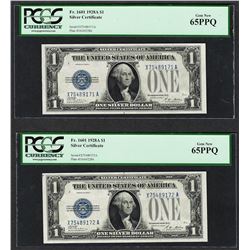 (2) Consecutive 1928A $1 Funnyback Silver Certificate Notes PCGS Gem New 65PPQ