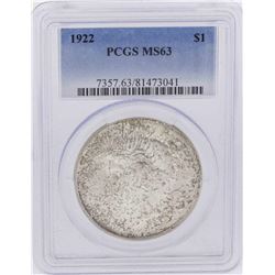 1922 $1 Peace Silver Dollar Coin PCGS MS63