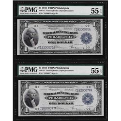 (2) Consecutive 1918 $1 Federal Reserve Bank Notes Philadelphia PMG About Unc. 5