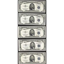 Lot of (5) 1953 $5 Silver Certificate Notes