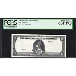 1929 American Bank Note Company Test Note 10 Units PCGS Choice New 63PPQ
