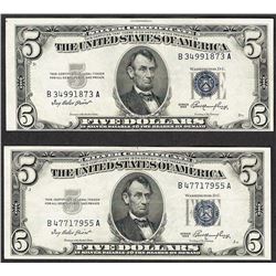 Lot of (2) 1953 $5 Silver Certificate Notes