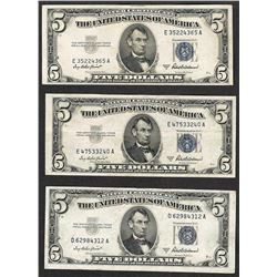 Lot of (3) 1953A $5 Silver Certificate Notes