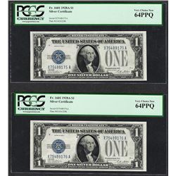 (2) Consecutive 1928A $1 Funnyback Silver Certificate Notes PCGS Very Choice New