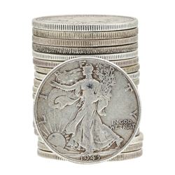 Roll of (20) Assorted Date Walking Liberty Half Dollar Coins Circulated