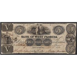 1832 $5 The Bank of West Florida Obsolete Note