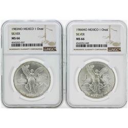 Set of 1983MO-1984MO Mexico 1 Onza Silver Libertad Coins NGC MS66