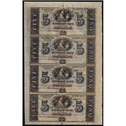 Uncut Sheet of $5 Citizens Bank of Louisiana Obsolete Notes