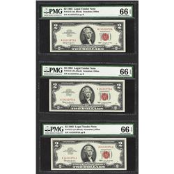Lot of (3) Consecutive 1963 $2 Legal Tender Notes Fr.1513 PMG Gem Uncirculated 6