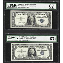 Lot of (2) 1957A $1 Silver Certificate STAR Notes PMG Superb Gem Uncirculated 67