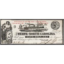 1863 $5 The State of North Carolina Obsolete Note