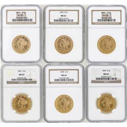 Lot of 1894-1899 $10 Liberty Head Eagle Gold Coins NGC MS62
