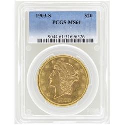 1903-S $20 Liberty Head Double Eagle Gold Coin PCGS MS61