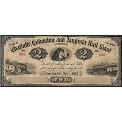 1873 $2 Charlotte Columbia and Augusta Rail Road Obsolete Note