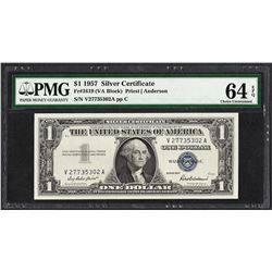 1957 $1 Silver Certificate Note Fr.1619 PMG Choice Uncirculated 64
