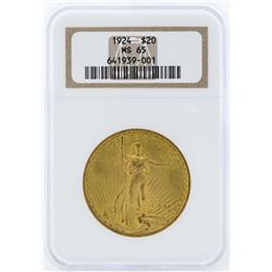 1924 $20 St. Gaudens Double Eagle Gold Coin NGC MS65