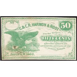 1862 Fifty Cents C. & C.R. Harmon & Root Obsolete Note