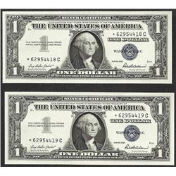 Lot of (2) Consecutive 1957 $1 Silver Certificate STAR Notes Uncirculated