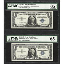 (2) Consecutive 1957 $1 Silver Certificate STAR Notes PMG Gem Uncirculated 65EPQ