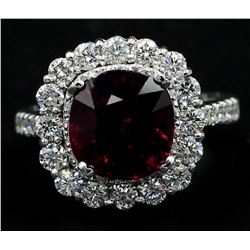 14KT White Gold 5.30 ctw Cushion Cut Rhodolite and Diamond Wedding Ring