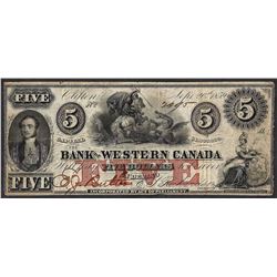 1859 $5 The Bank of Western Canada Dragon Obsolete Note- Pinholes