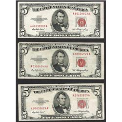 Lot of (3) 1953 $5 Legal Tender Notes