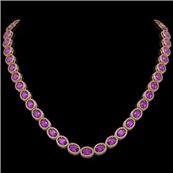 29.38 CTW Amethyst & Diamond Halo Necklace 10K Rose Gold - REF-503Y5K - 40440