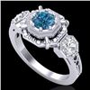 Image 1 : 1.01 CTW Fancy Intense Blue Diamond Art Deco 3 Stone Ring 18K White Gold - REF-165X5T - 37467