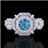 Image 2 : 1.01 CTW Fancy Intense Blue Diamond Art Deco 3 Stone Ring 18K White Gold - REF-165X5T - 37467