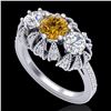 Image 1 : 2.26 CTW Intense Fancy Yellow Diamond Art Deco 3 Stone Ring 18K White Gold - REF-254A5X - 37749