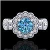 Image 2 : 1.5 CTW Intense Blue Diamond Solitaire Art Deco 3 Stone Ring 18K White Gold - REF-218W2F - 37852