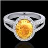 Image 1 : 3 CTW Citrine & Micro VS/SI Diamond Halo Solitaire Ring 18K White Gold - REF-70H9A - 20936