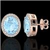 Image 2 : 5.50 CTW Aquamarine & Micro VS/SI Diamond Halo Earrings 14K Rose Gold - REF-88A8X - 20239