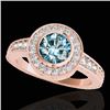 Image 1 : 2 CTW Si Certified Blue Diamond Solitaire Halo Ring 10K Rose Gold - REF-261A8X - 33906