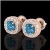 Image 1 : 1.69 CTW Fancy Intense Blue Diamond Art Deco Stud Earrings 18K Rose Gold - REF-176N4Y - 37993