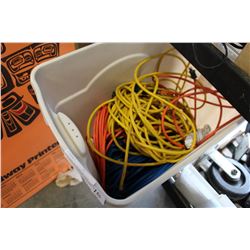 WHITE TOTE OF EXTENSION CORDS