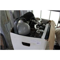 BOX OF STAINLESS TOASTER SCALE AND KITCHEN ITEMS