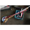Image 1 : CRATE AND BUNDLE OF BROOMS AND DUST PANS