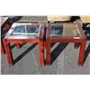 Image 1 : PAIR OF GLASSTOP WOOD AND BRASS INSERT ENDTABLES