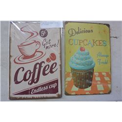 2 NEW 8X12TIN SIGNS, COFFEE AND CUPCAKES