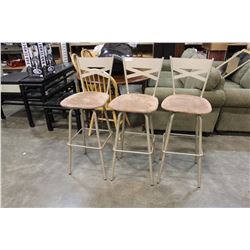 3 MICROFIBERAND METAL BAR STOOLS