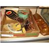Image 1 : TRAY OF NATIVE ITEMS BOX MOCCASINS ETC