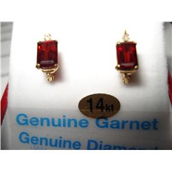 14KT YELLOW GOLD GENUINE GARNET AND DIAMOND EARRINGS WITH APPRAISEL $1120.00