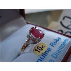 10KT WHIE GOLD GENUINE RUBY AND DIAMOND RING WITH APPRAISEL $1400.00