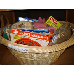 WICKER BASKET FUL OF NEW KITCHEN SANDWICH BAGS AND WRAP