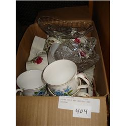 CHINA CUPS AND SAUCERS AND CRYSTAL